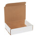 A white box with a brown lid open.