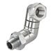A stainless steel Krowne Royal Series SwivelKing gas connector with a nut.