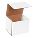 A white corrugated mailer box with a lid open.