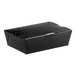 A black food container with a white background.
