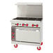 An American Range stainless steel 6-burner gas range with convection oven.