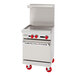 An American Range stainless steel gas range with a griddle and oven.