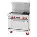 An American Range stainless steel gas range with griddle and oven.