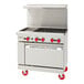 An American Range stainless steel gas range with griddle and oven.