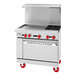 An American Range stainless steel 2-burner range with griddle and oven.