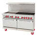 An American Range stainless steel 6-burner range with griddle and convection ovens.