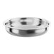 A round stainless steel food pan with a 6-quart capacity.