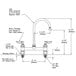 A diagram of a T&S deck-mounted faucet with the measurements for the 8" adjustable centers.