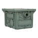 A green HDPE plastic container with holes on the bottom.