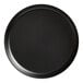 A close-up of an American Metalcraft black round melamine bowl with a black rim.