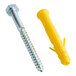 A metal screw and a yellow plastic anchor used for securing parking stops.
