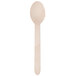 A close-up of an Eco-gecko heavy weight disposable wooden spoon on a white background.