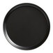 An American Metalcraft black round melamine coupe plate with a black rim on a white background.