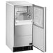 A silver Hoshizaki undercounter ice machine with a door open.