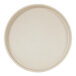 An ivory-colored, round melamine plate with a raised rim.