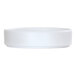 A white, round melamine plate with a raised rim.