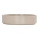 A taupe-colored melamine plate with a raised rim.