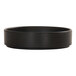 A black melamine plate with a raised rim.