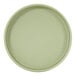 A round, light green melamine plate with a raised rim.