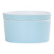 A blue container with a white lid.