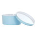 A blue Cal-Mil round melamine bento box with a lid.