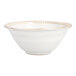 A white Mannette Perls stoneware bowl with an embossed pearl edge.
