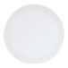 A white, irregular round melamine plate.