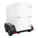 A white box on a white trailer with wheels.