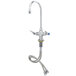 A T&amp;S chrome deck-mounted pantry faucet with flex inlets and a swivel gooseneck nozzle.