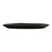 A black round melamine plate with a slightly irregular edge.