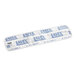 A white microfiber wet mop pad with blue hook and loop accents.