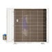 A white MRCOOL Mini-Split ductless heat pump condenser with blue grid.