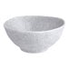 A light gray round melamine bowl with a speckled pattern.