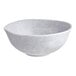 A light gray round melamine bowl with a speckled pattern.