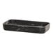 A black rectangular spoon rest with a swirl design.