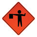 A man using a Cortina roll-up sign with a black silhouette of a person holding a flag on a red background.