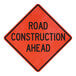 A close-up of a Cortina Quadraflex "Road Construction Ahead" sign.