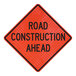 A close-up of a Cortina Quadraflex "Road Construction Ahead" sign.