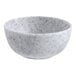 A small, round, light gray melamine ramekin with a speckled pattern.