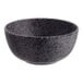 A small, round, dark gray melamine ramekin with a speckled pattern.