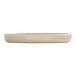 A matte taupe round melamine plate with a beige rim.