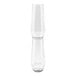 Two clear plastic Tossware champagne flutes with a diamond pattern and a white base.