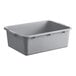 A gray polypropylene bus tub or food storage box measuring 20 inches by 15 inches by 7 inches.