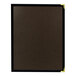 A black and white H. Risch, Inc. linen menu cover with interior pocket.