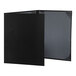 A grey rectangular menu folder with a black frame and white cover pages.