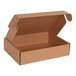 A brown box with a lid open.