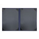 A black rectangular menu cover with black album style corners.