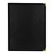 A black rectangular menu cover with a black border.