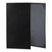 A grey rectangular menu cover with black album style corners.