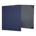 A blue menu cover with black album style corners and a black cover.